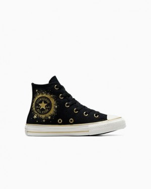 Zapatillas Converse Chuck Taylor All Star Gold Stars Niños Negras Doradas Blancas Chile | C-63490219