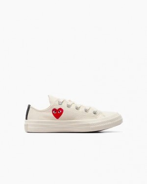 Zapatillas Converse PLAY Comme des Garçons Single Heart Chuck 70 Niños Blancas Rojas Negras Chile | C-75493269