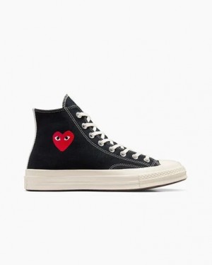 Zapatillas Converse PLAY Comme des Garçons Single Heart Chuck 70 Hombre Negras Rojas Chile | C-86739059