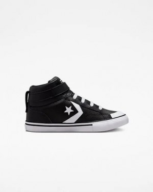 Zapatillas Converse Pro Blaze Strap Leather Niños Negras Blancas Chile | C-24870969