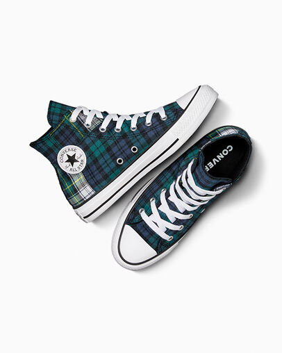 Zapatillas Converse Chuck Taylor All Star Plaid Niños Verde Azul Marino Blancas Chile | C-60532919