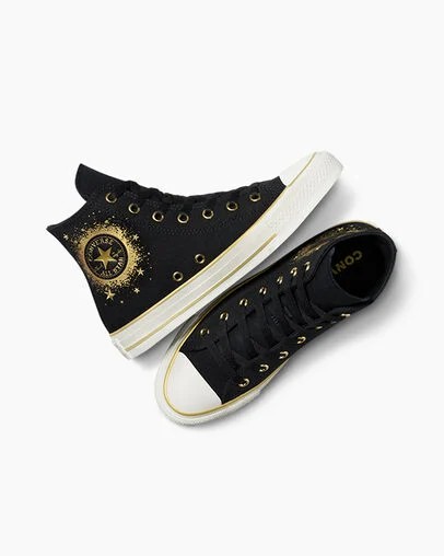 Zapatillas Converse Chuck Taylor All Star Gold Metallic Niños Negras Doradas Blancas Chile | C-70842169