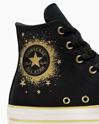 Zapatillas Converse Chuck Taylor All Star Gold Metallic Niños Negras Doradas Blancas Chile | C-70842169