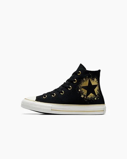 Zapatillas Converse Chuck Taylor All Star Gold Stars Niños Negras Doradas Blancas Chile | C-63490219