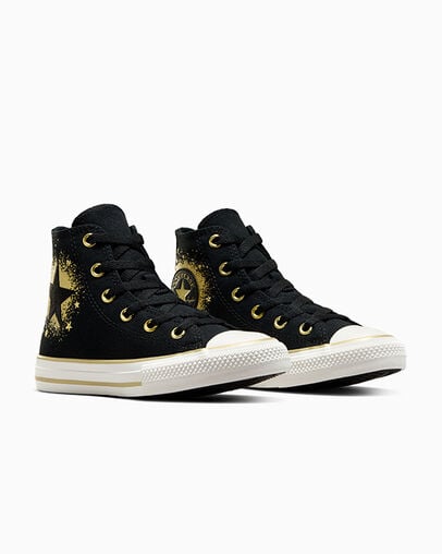 Zapatillas Converse Chuck Taylor All Star Gold Stars Niños Negras Doradas Blancas Chile | C-63490219