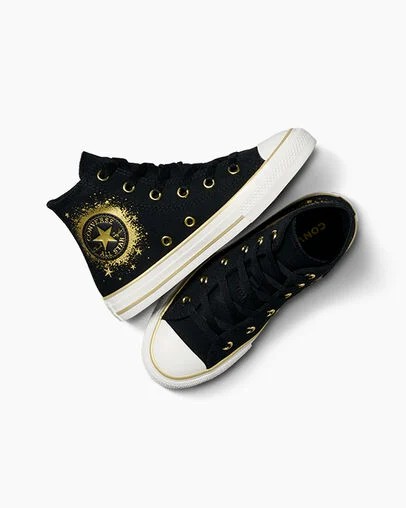 Zapatillas Converse Chuck Taylor All Star Gold Stars Niños Negras Doradas Blancas Chile | C-63490219