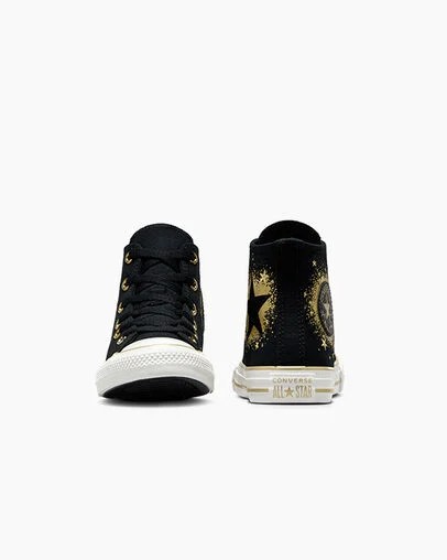 Zapatillas Converse Chuck Taylor All Star Gold Stars Niños Negras Doradas Blancas Chile | C-63490219