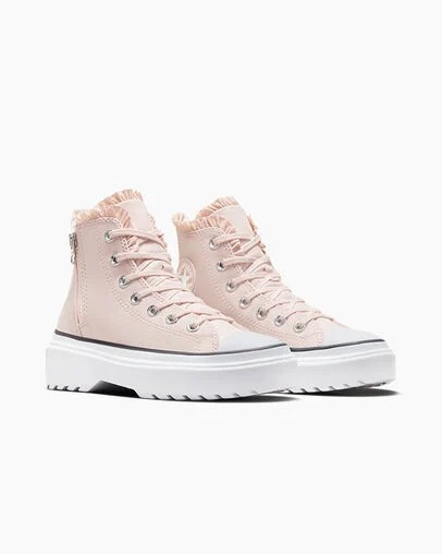 Zapatillas Converse Chuck Taylor All Star Lugged Lift Ruffles Niños Rosas Blancas Chile | C-09861729