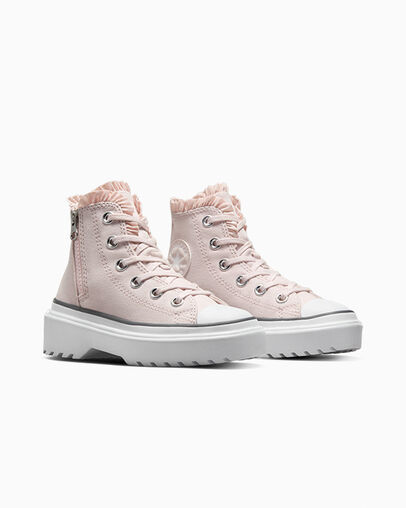 Zapatillas Converse Chuck Taylor All Star Lugged Lift Ruffles Niños Rosas Blancas Chile | C-13967489