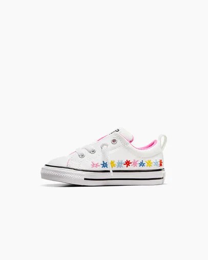 Zapatillas Converse Chuck Taylor All Star Street Embroidered Flowers Niños Blancas Rosas Chile | C-03198259