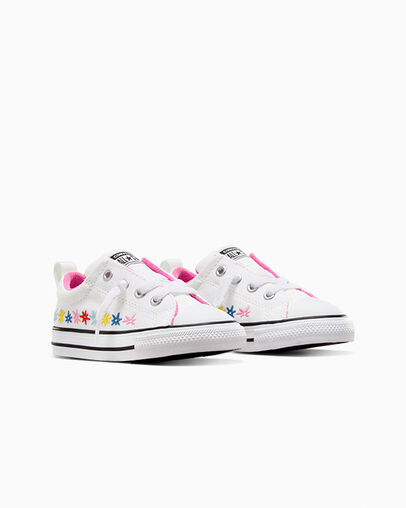 Zapatillas Converse Chuck Taylor All Star Street Embroidered Flowers Niños Blancas Rosas Chile | C-03198259