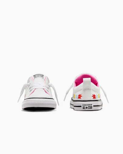 Zapatillas Converse Chuck Taylor All Star Street Embroidered Flowers Niños Blancas Rosas Chile | C-03198259