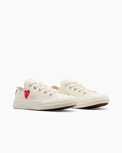 Zapatillas Converse PLAY Comme des Garçons Single Heart Chuck 70 Niños Blancas Rojas Negras Chile | C-75493269