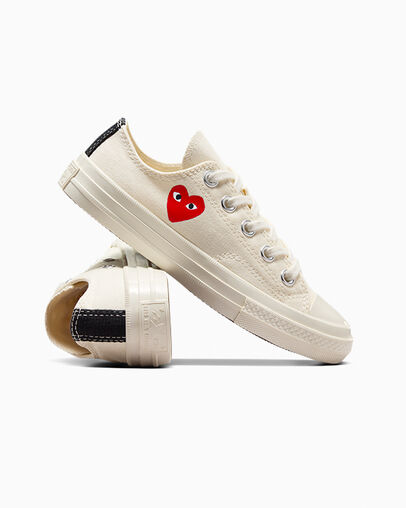 Zapatillas Converse PLAY Comme des Garçons Single Heart Chuck 70 Niños Blancas Rojas Negras Chile | C-75493269