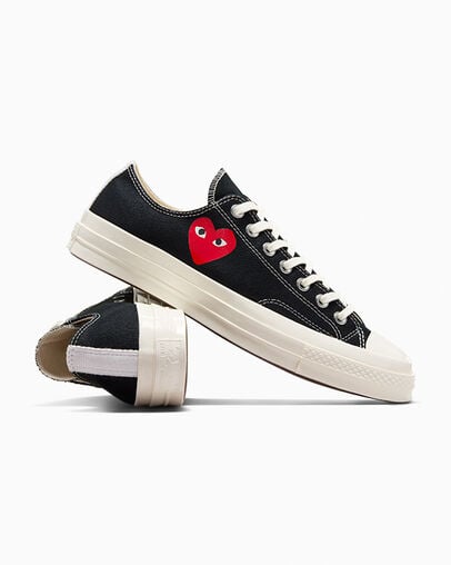 Zapatillas Converse PLAY Comme des Garçons Single Heart Chuck 70 Hombre Negras Rojas Chile | C-36142879