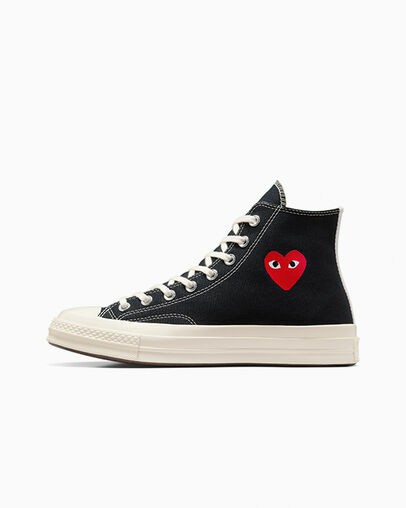 Zapatillas Converse PLAY Comme des Garçons Single Heart Chuck 70 Hombre Negras Rojas Chile | C-86739059