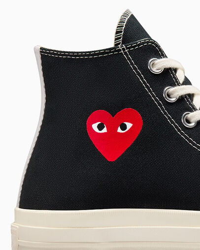 Zapatillas Converse PLAY Comme des Garçons Single Heart Chuck 70 Hombre Negras Rojas Chile | C-86739059