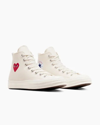 Zapatillas Converse PLAY Comme des Garçons Single Heart Chuck 70 Hombre Blancas Rojas Negras Chile | C-45683279