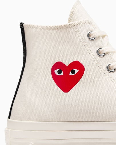 Zapatillas Converse PLAY Comme des Garçons Single Heart Chuck 70 Hombre Blancas Rojas Negras Chile | C-45683279