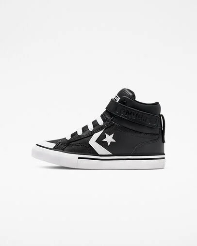 Zapatillas Converse Pro Blaze Strap Leather Niños Negras Blancas Chile | C-95678439