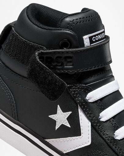 Zapatillas Converse Pro Blaze Strap Leather Niños Negras Blancas Chile | C-95678439