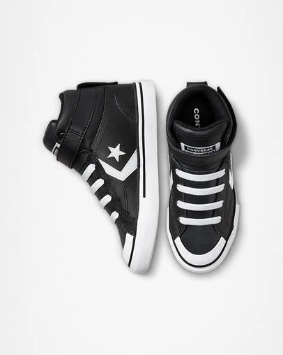 Zapatillas Converse Pro Blaze Strap Leather Niños Negras Blancas Chile | C-95678439