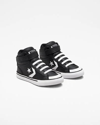 Zapatillas Converse Pro Blaze Strap Leather Niños Negras Blancas Chile | C-95678439