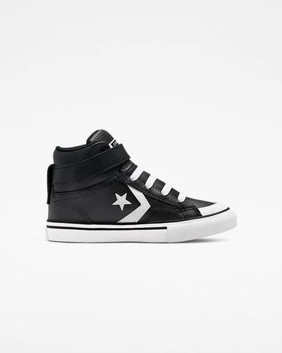 Zapatillas Converse Pro Blaze Strap Leather Niños Negras Blancas Chile | C-95678439