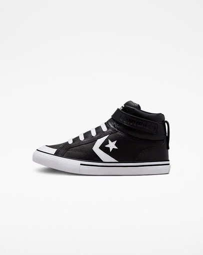 Zapatillas Converse Pro Blaze Strap Leather Niños Negras Blancas Chile | C-54917029