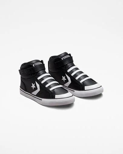 Zapatillas Converse Pro Blaze Strap Leather Niños Negras Blancas Chile | C-54917029