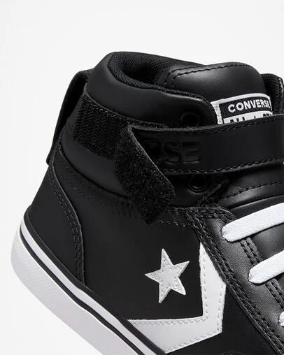 Zapatillas Converse Pro Blaze Strap Leather Niños Negras Blancas Chile | C-54917029