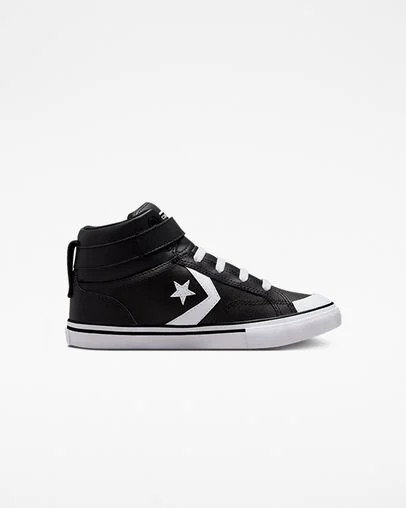 Zapatillas Converse Pro Blaze Strap Leather Niños Negras Blancas Chile | C-54917029