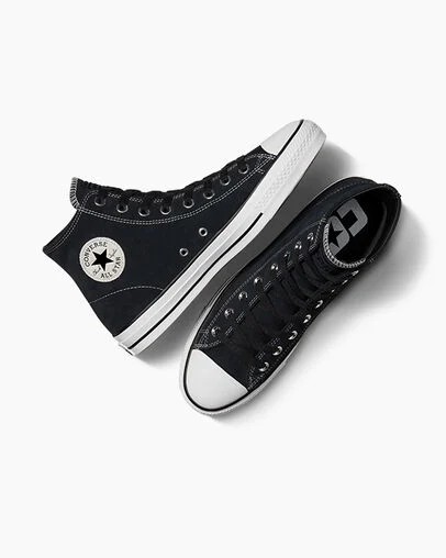 Zapatillas Skate Converse CONS Chuck Taylor All Star Pro Suede Mujer Negras Blancas Chile | C-12736049