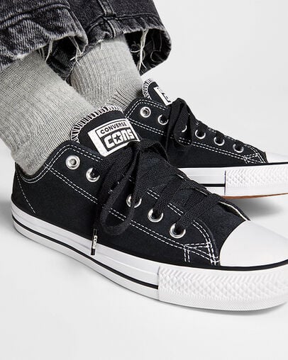 Zapatillas Skate Converse CONS Chuck Taylor All Star Pro Suede Mujer Negras Blancas Chile | C-94368709