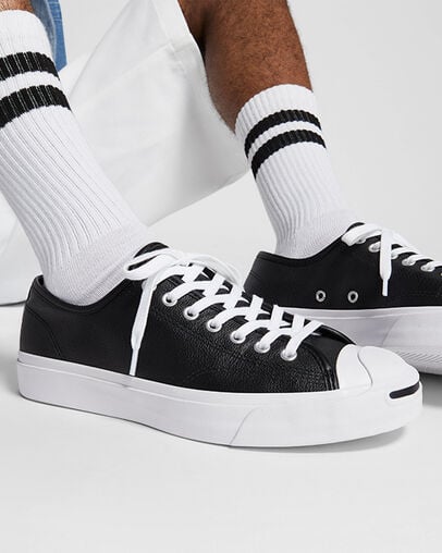 Zapatillas Tenis Converse Jack Purcell Leather Hombre Negras Blancas Chile | C-58934019