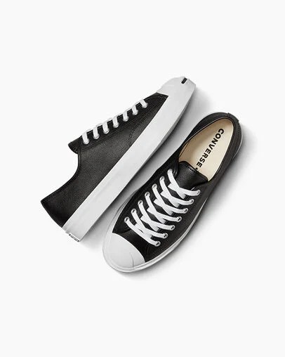 Zapatillas Tenis Converse Jack Purcell Leather Mujer Negras Blancas Chile | C-20856139