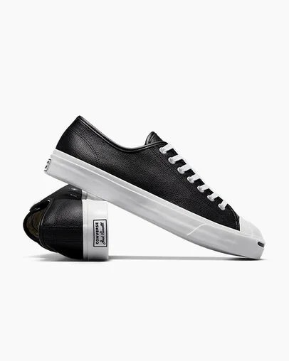 Zapatillas Tenis Converse Jack Purcell Leather Mujer Negras Blancas Chile | C-20856139