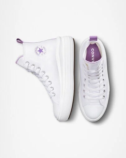 Zapatillas de Lona Converse Chuck Taylor All Star Move Platform Niños Blancas Moradas Chile | C-69452319