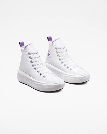 Zapatillas de Lona Converse Chuck Taylor All Star Move Platform Niños Blancas Moradas Chile | C-69452319