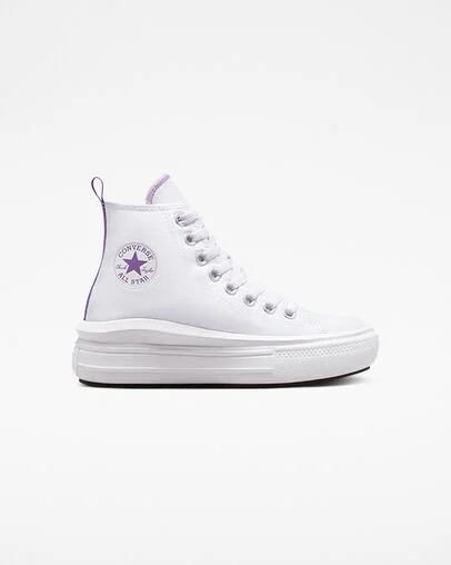 Zapatillas de Lona Converse Chuck Taylor All Star Move Platform Niños Blancas Moradas Chile | C-69452319