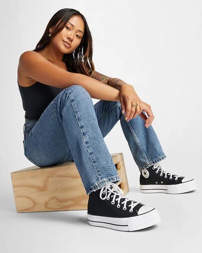 Zapatillas de Lona Converse Chuck Taylor All Star Lift Platform Mujer Negras Blancas Chile | C-62431509