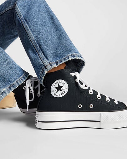 Zapatillas de Lona Converse Chuck Taylor All Star Lift Platform Mujer Negras Blancas Chile | C-62431509