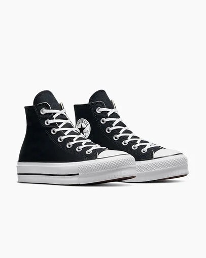 Zapatillas de Lona Converse Chuck Taylor All Star Lift Platform Mujer Negras Blancas Chile | C-62431509