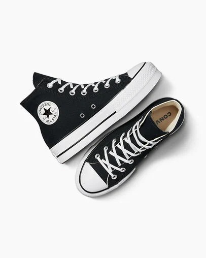 Zapatillas de Lona Converse Chuck Taylor All Star Lift Platform Mujer Negras Blancas Chile | C-62431509