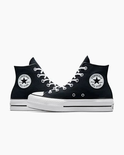 Zapatillas de Lona Converse Chuck Taylor All Star Lift Platform Mujer Negras Blancas Chile | C-62431509