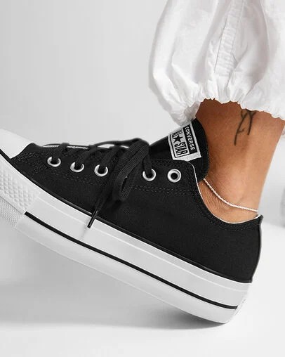 Zapatillas de Lona Converse Chuck Taylor All Star Lift Platform Mujer Negras Blancas Chile | C-39817029