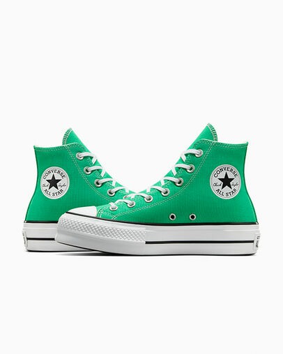 Zapatillas de Lona Converse Chuck Taylor All Star Lift Platform Mujer Verde Blancas Negras Chile | C-62781599