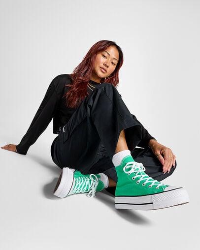 Zapatillas de Lona Converse Chuck Taylor All Star Lift Platform Mujer Verde Blancas Negras Chile | C-62781599