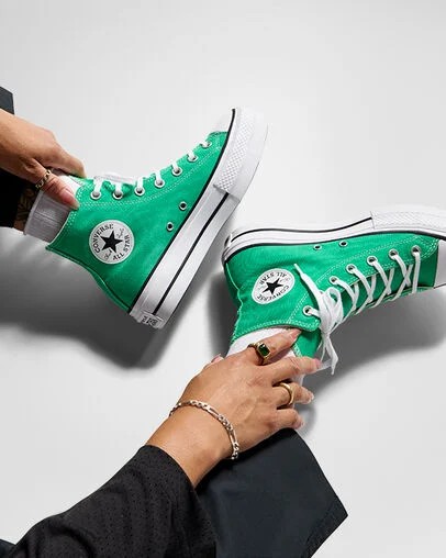 Zapatillas de Lona Converse Chuck Taylor All Star Lift Platform Mujer Verde Blancas Negras Chile | C-62781599