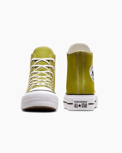 Zapatillas de Lona Converse Chuck Taylor All Star Lift Platform Mujer Verde Blancas Negras Chile | C-64219709